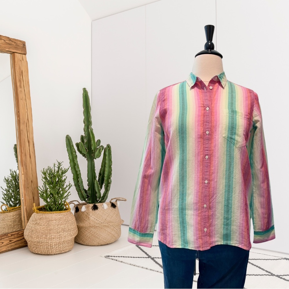 J.Crew Striped Long Sleeve Linen Blend Button Down Shirt